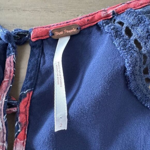 Free People Eyes On You Dress 2 Navy Floral Trapeze Swing Mini Pockets Tunic - Picture 6 of 6